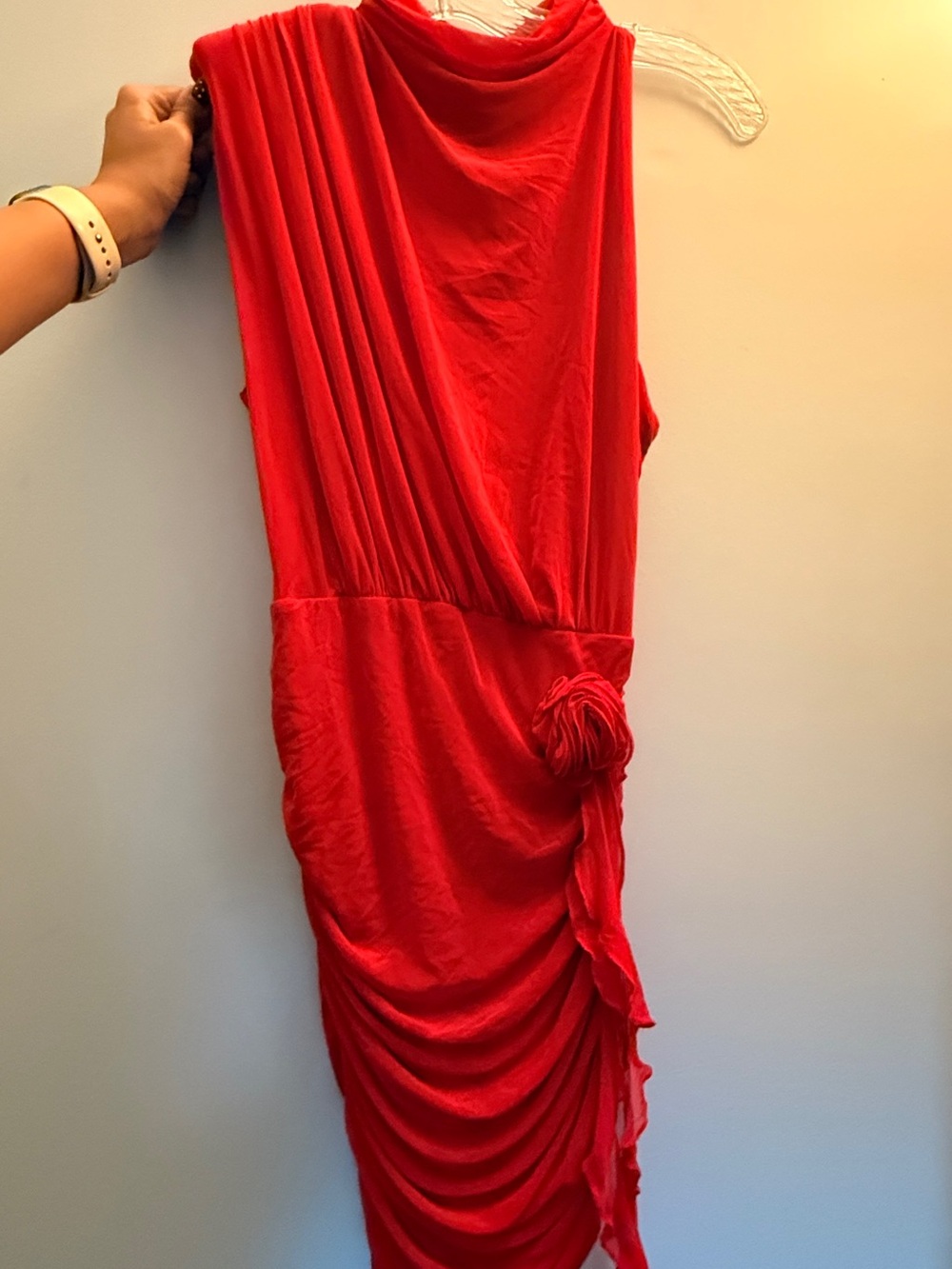 Red One-Shoulder Ruched Mini Dress - Picture 8 of 8